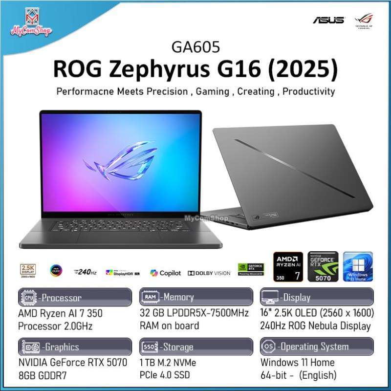 ASUS ROG ZEPHYRUS G16 GA605 RYZEN AI 350 32GB RAM 1TB SSD RTX 5060 8GB VRAM 16