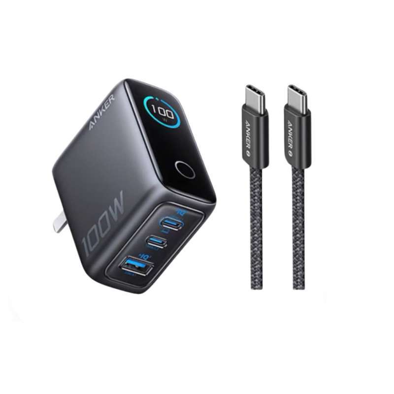 ANKER B121B Charger Port 100W GaN II Fast Charging LED Display PD QC PPS  SCP UFCS FREE USB C to USB C Cable