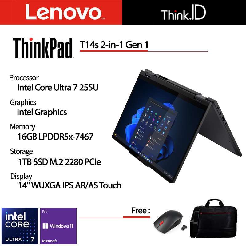 Lenovo ThinkPad T14s Laptop 14 IPS, Touchscreen untuk Profesional dengan 16GB RAM dan 1TB SSD, Intel Core dan Grafis Terintegrasi. Cocok untuk Kebutuhan Kerja!