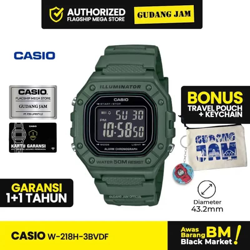 Casio Original Jam Tangan Pria W-218H-3BVDF Digital Water Resistant 50M  Resin Band