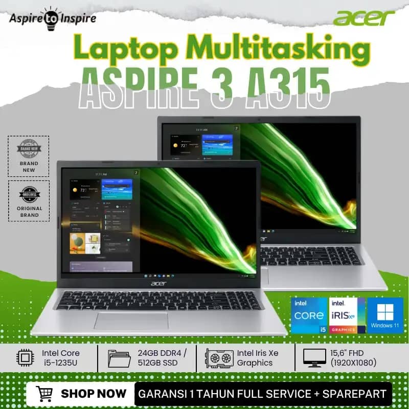 ACER ASPIRE SLIM A315-59-50GA INTEL CORE i5-1235U RAM 24GB SSD 512GB NVME  15,6