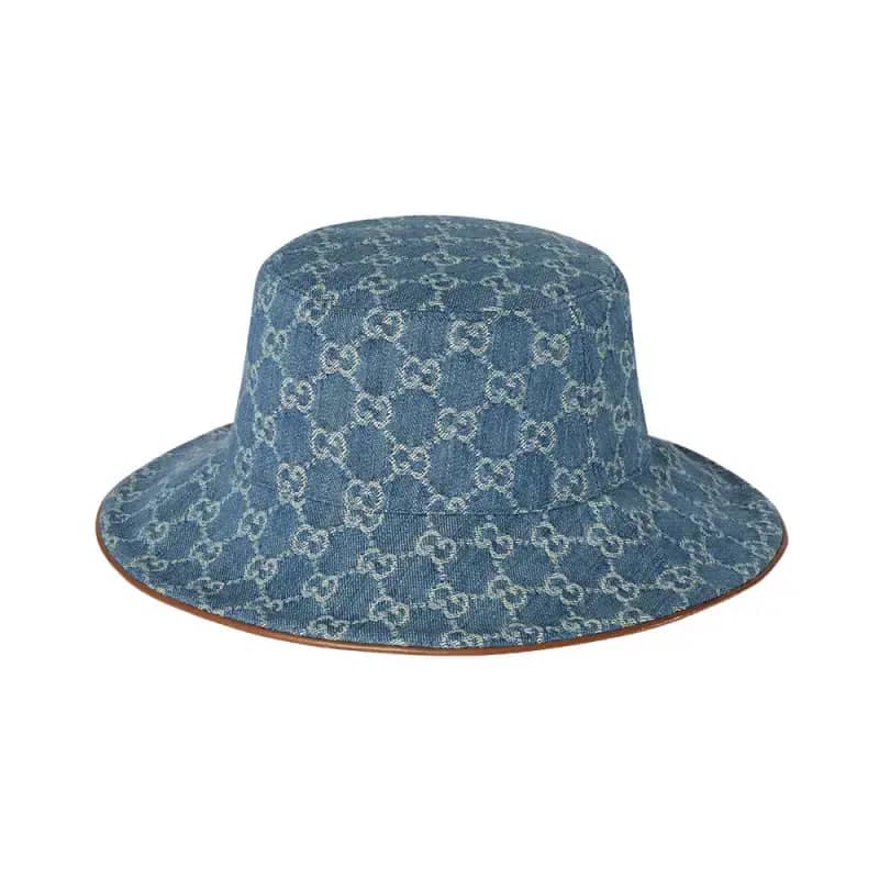 Gucci GG Denim Bucket Hat with Horsebit Light Blue