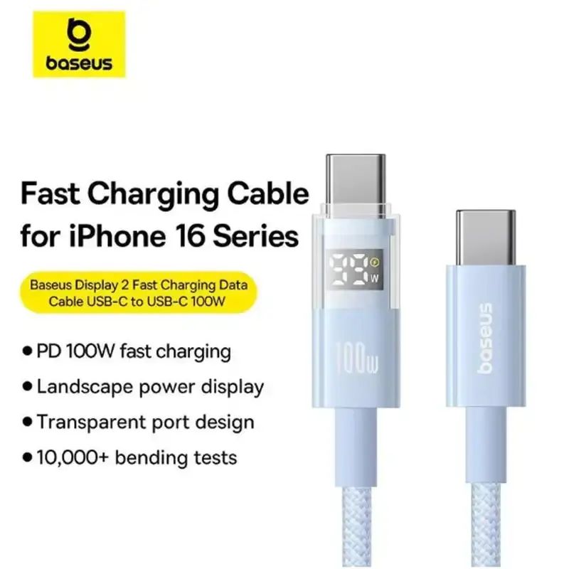 Promo Baseus Display 2 Fast Charging Data Cable USB-C To USB-C 100w ...