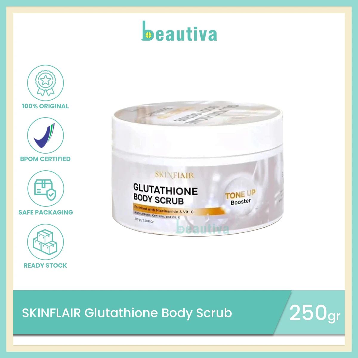 skinflair glutathione body scrub Jual Skinflair Glutathione Body Scrub Tone Up Booster Di Seller Beautiva Skincare - Suka Bangun, Kota Palembang
