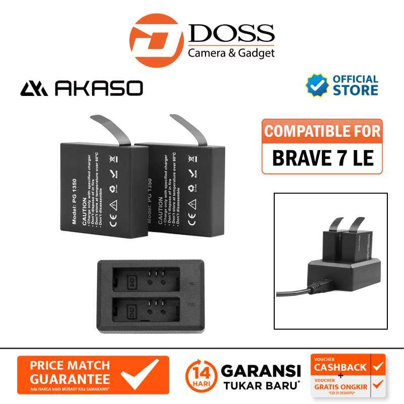 Jual Akaso Battery Kit For Brave 7 LE (2 Battery + 1 Docking) di Seller