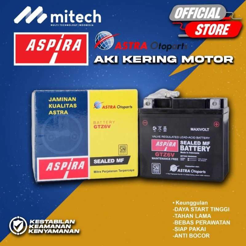 Jual Aki Motor Honda Vario 150 ASPIRA ASTRA MF GTZ6V 12V / 5Ah Aki