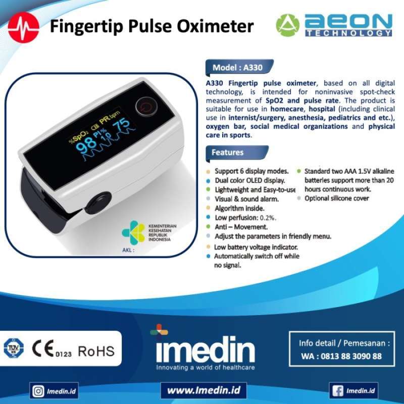 Promo Aeon Technology A330 Fingertip Pulse Oximeter Diskon 17% di ...