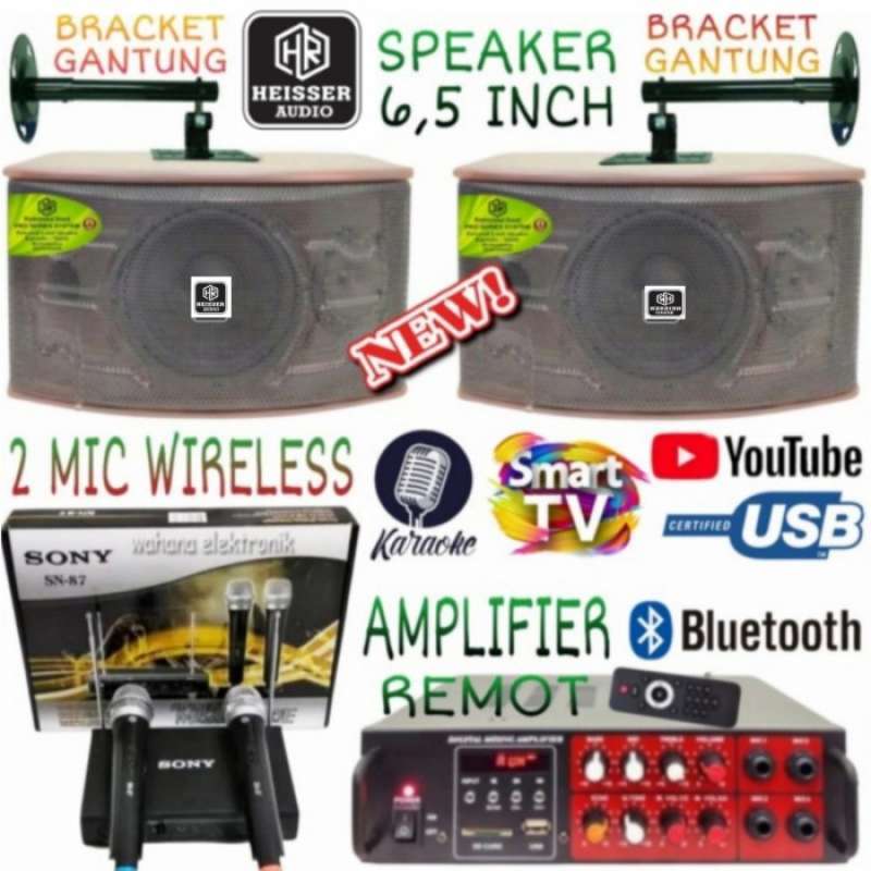 Promo Karaoke Set Heisser Speaker 6.5 Inch Ampli Karaoke Smart Tv 2Mic