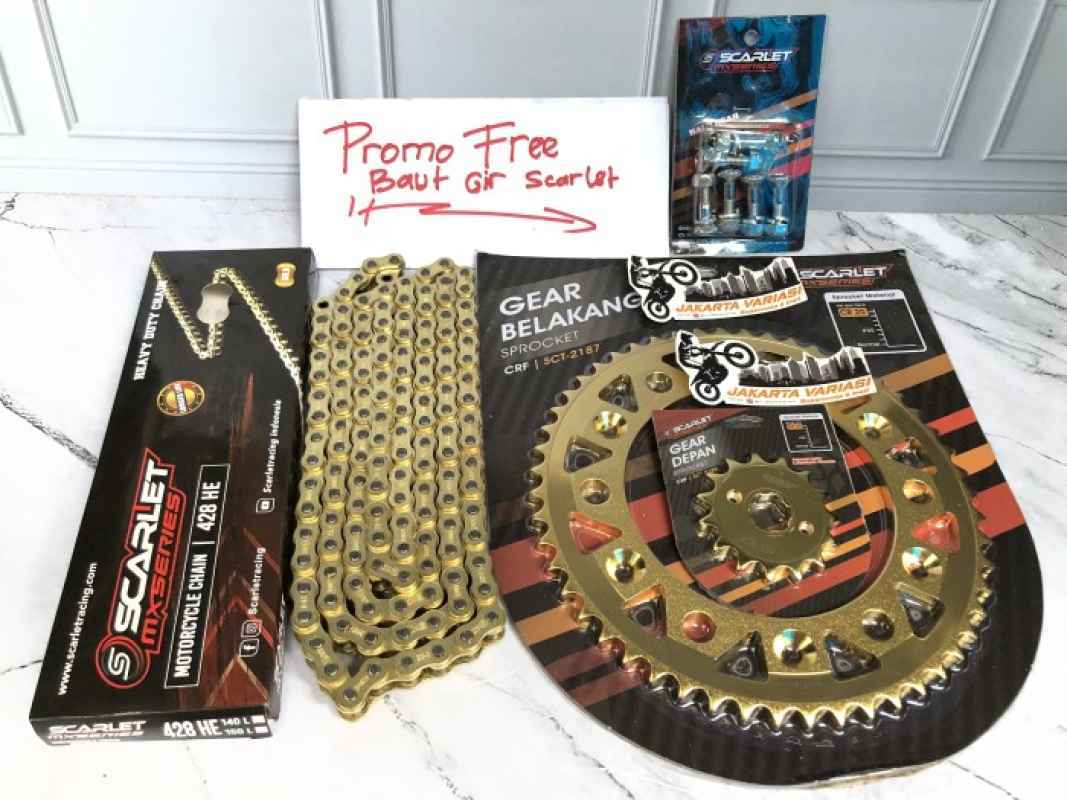 Promo gear set crf 150l scarlet harian trabas supermoto ukuran gear 428