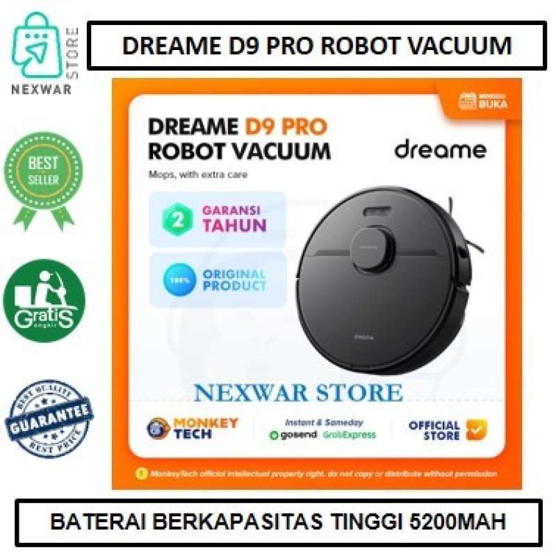 Promo Dreame Bot D9 Pro Robot Vacuum and Mop 4kPa Suction 270ml Sapu ...