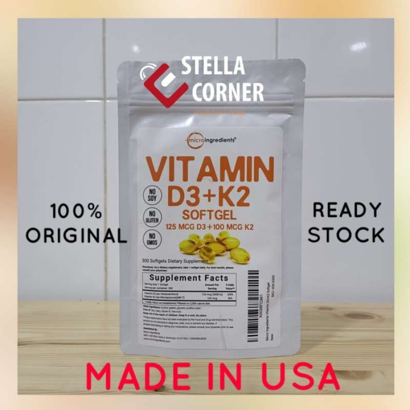 Promo MICRO INGREDIENTS VITAMIN D3 K2 125mcg 5000iU 300 SOFTGELS Diskon