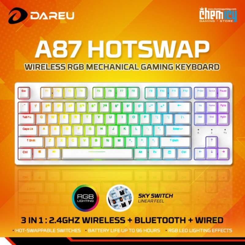 Promo Terbaik Dareu A87 White Hotswap Wireless Rgb Mechanical Gaming ...
