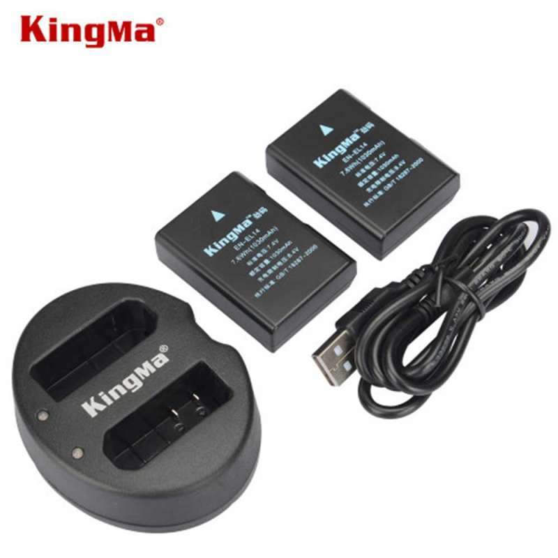 KingMa Paket Complete Battery Charger Set EN-EL14 for Baterai Nikon D3500, D5600, D3300, D5100, D5500, D3100, D3200, D5200, D5300 Etc