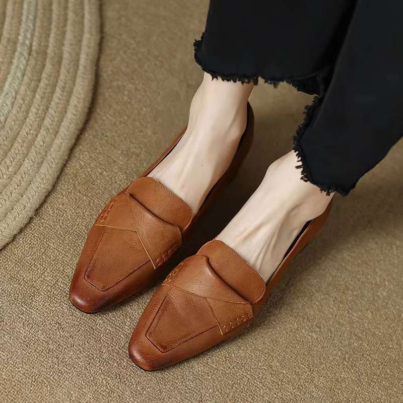 Leather flat shoes deals