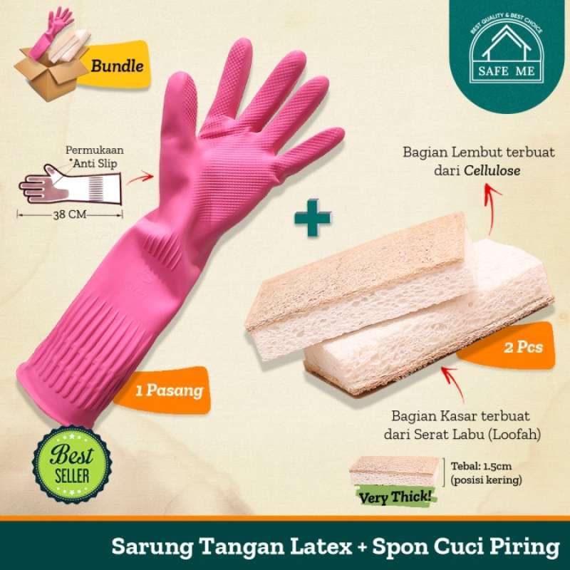 Promo New [Bundle] Safe Me Sarung Tangan Latex Pink / Sponge Cuci ...