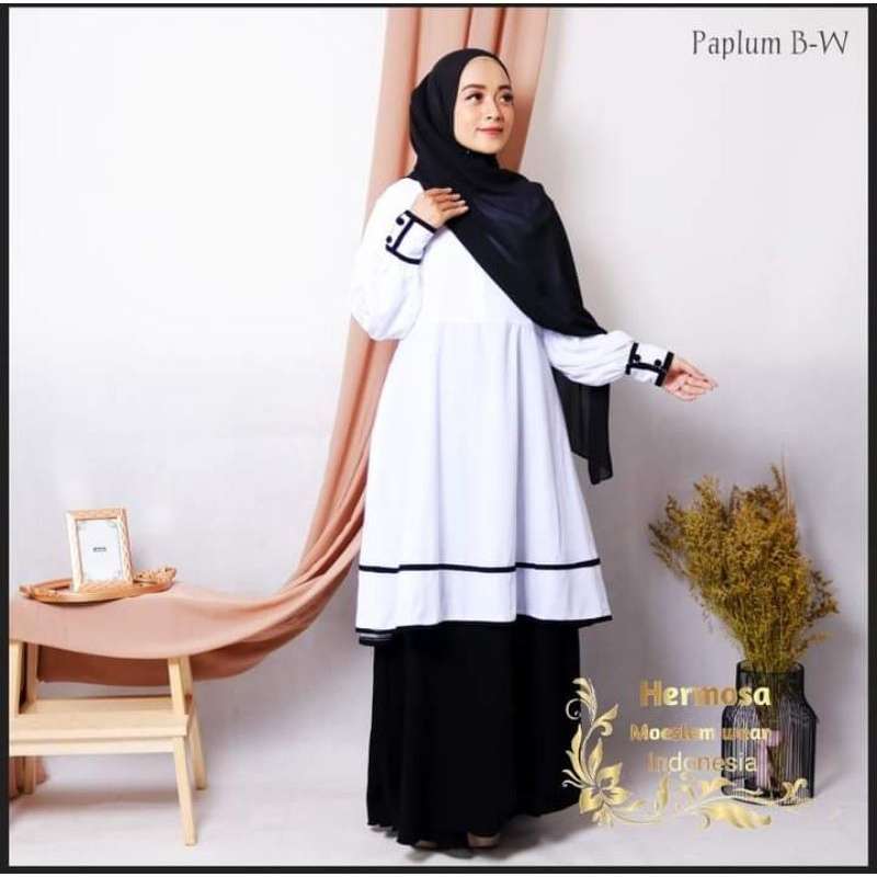 Jual Hermosa-Gamis kantor hitam putih-Pakaian PNS hitam putih-Pakaian