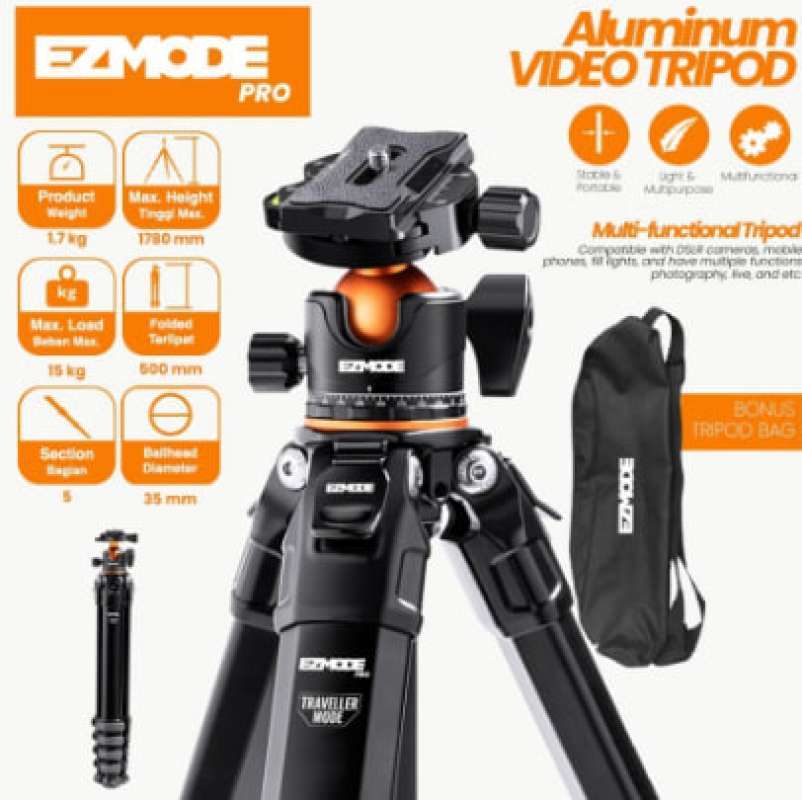 EZMODE Pro Aluminum Tripod Heavyduty with Ballhead 360 for Photography