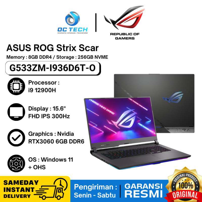 Laptop Gaming ASUS ROG STRIX SCAR 15 G533ZM I9-12900H 16GB 1TB NVME Nvidia  RTX3060 6GB DDR6 WIN11 OHS Original Garansi Resmi