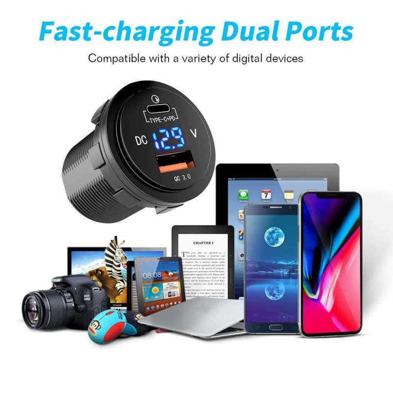 Module Carger Mobil Jual Mictuning Charger Mobil Dual Port Type C Pd Qc 3.0 Led Voltmeter ...