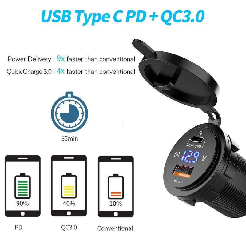 Module Carger Mobil Jual Mictuning Charger Mobil Dual Port Type C Pd Qc 3.0 Led Voltmeter ...
