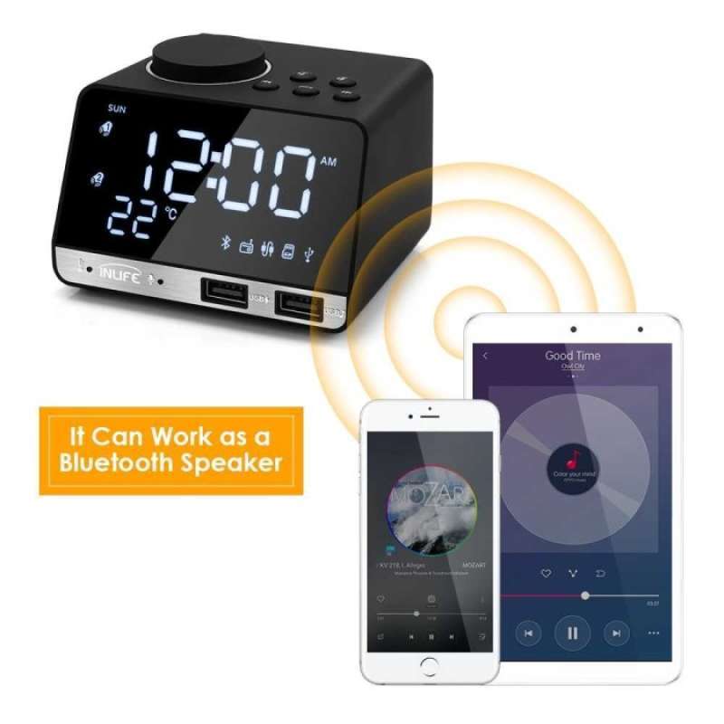 Promo Inlife Jam Meja Bluetooth Speaker Alarm Clock Radio Usb Charge