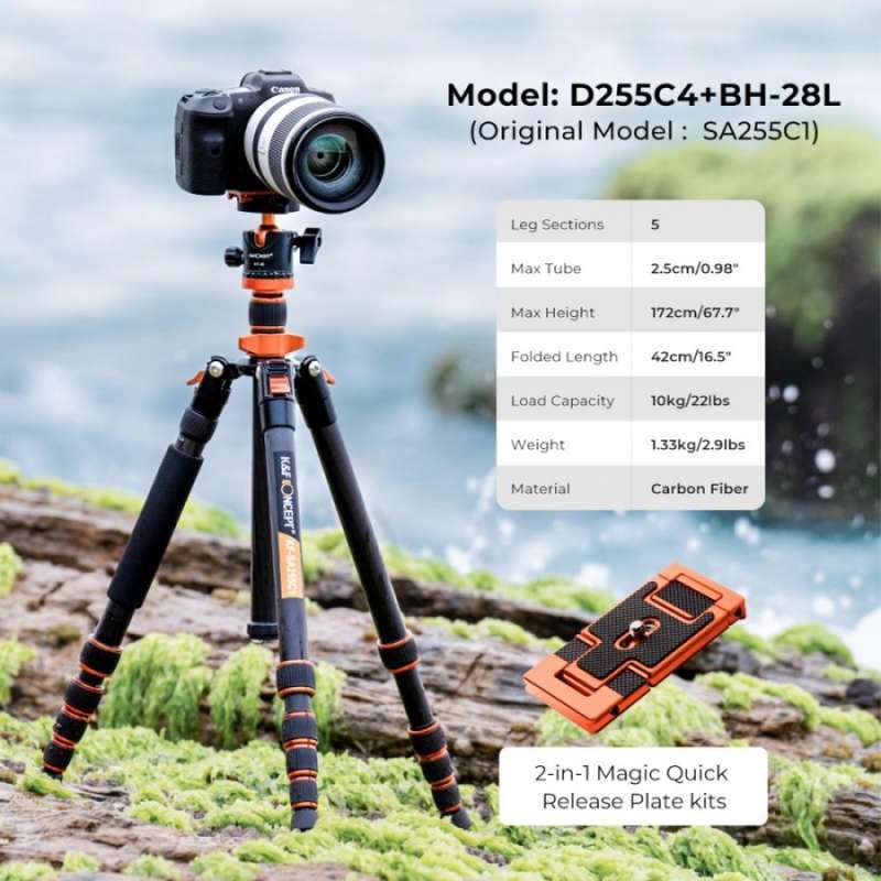Jual K&f Knf Concept Camera Carbon Fiber Tripod Sa255c1 With Monopod