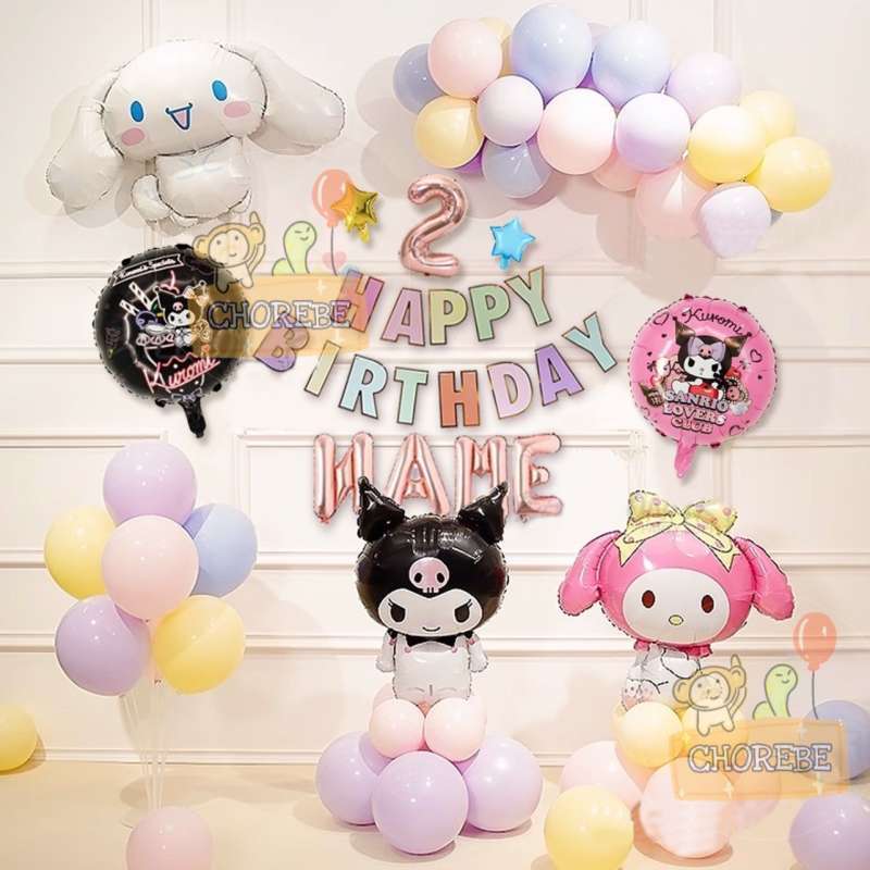 Paket Dekorasi Hiasan Balon Ulang Tahun Happy Birthday Melody Sanrio Kuromi  01