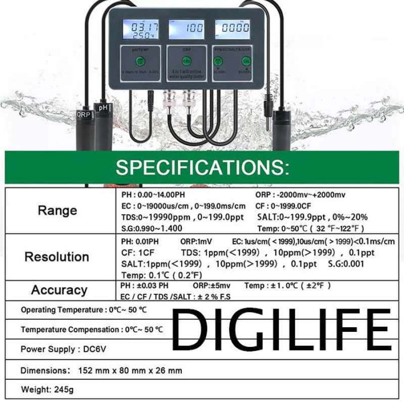 Jual Wifi Online Water Quality Monitor 8in1 Ph Tds Ec Cf Orp Salt Sg ...