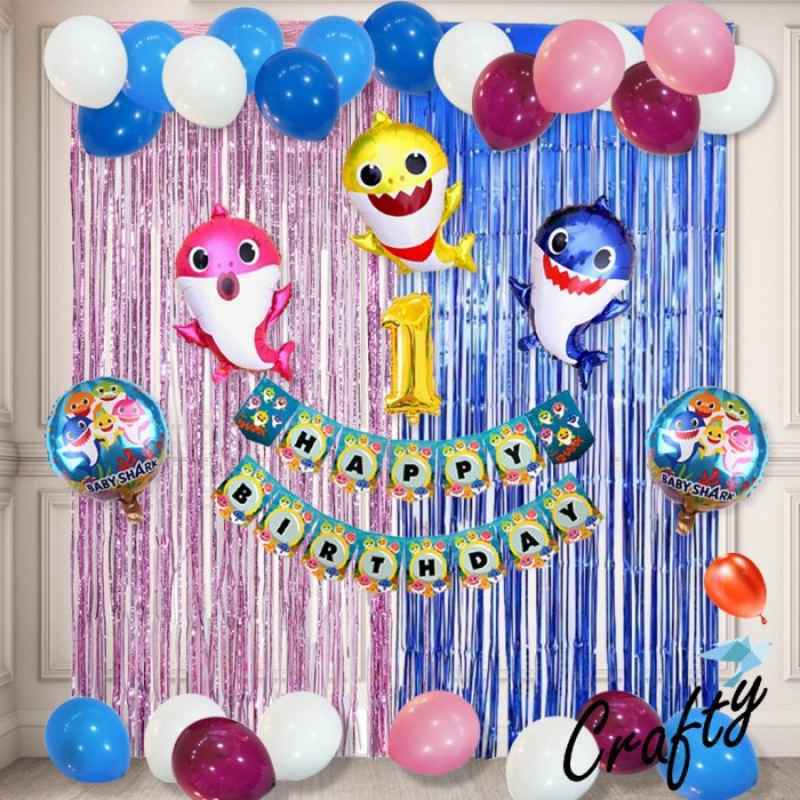 Promo [paket] Birthday Set Ocean Baby Shark Tiruan Dekorasi Backdrop