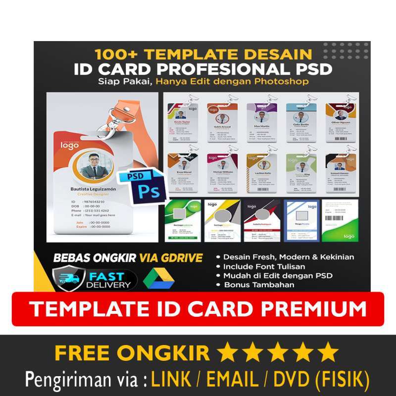 Jual 100+ Template Desain Psd ID Card Name Tag Kartu Nama Premium ...
