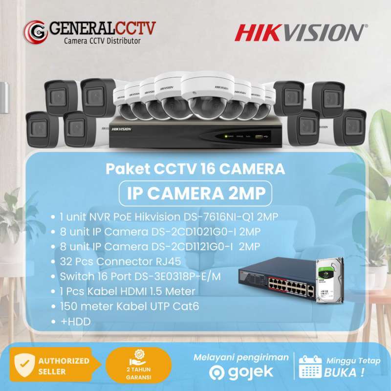 Paket IP Hikvision 16 CAMERA 2MP POE 1080P Non Audio
