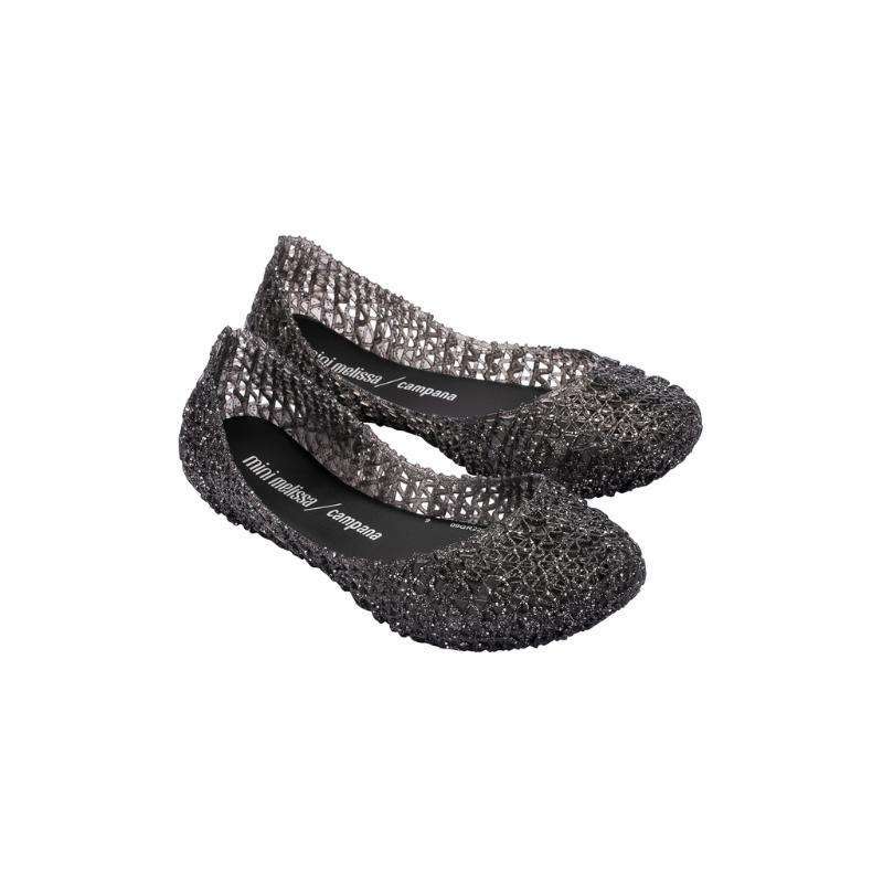 Mini Melissa FW24 Campana Papel Inf Glitter Black Sepatu Anak Perempuan  (32996AJ8390)