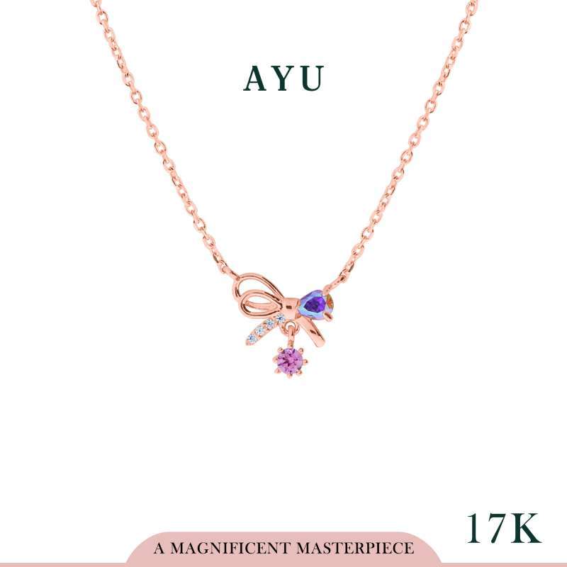 AYU Kalung Emas Magical Ribbon With Mini Solitaire Chain Necklace 17k  Rose Gold