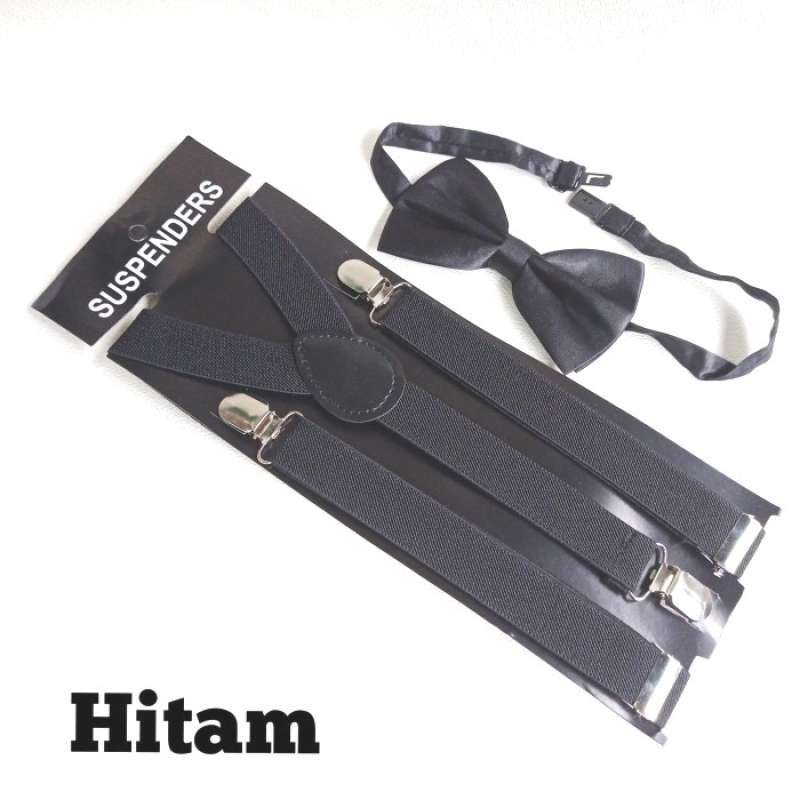 Jual Paket Suspender Dan Dasi Kupu Kupu Pria Dan Wanita Dewasa Hitam Di