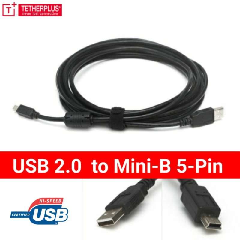 Câble USB Mini B 5 Broches - Longueur 0,5 Mètre - Noir - Neuf Sous Blister