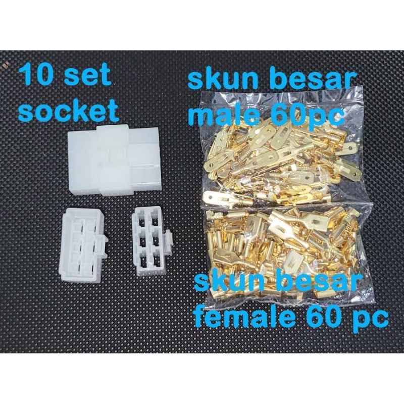 Promo Socket Mobil 6 Pin Besar 10 Set/ Connector Skun Motor Soket ...