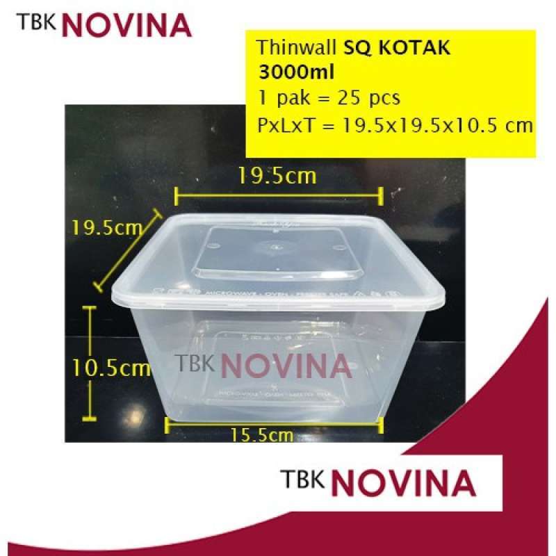 Jual [25pcs]thinwall 3000ml Square Food Container Box Tempat Makan ...