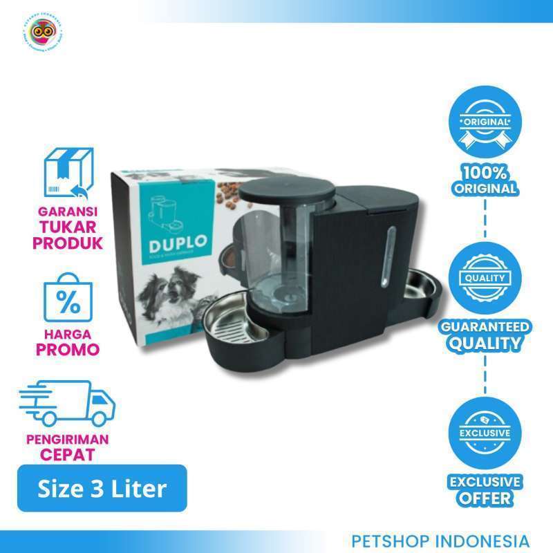 M-Pets Duplo Food Water Dispenser 3L Tempat Makan dan Minum Otomatis  untuk Hewan Peliharaan