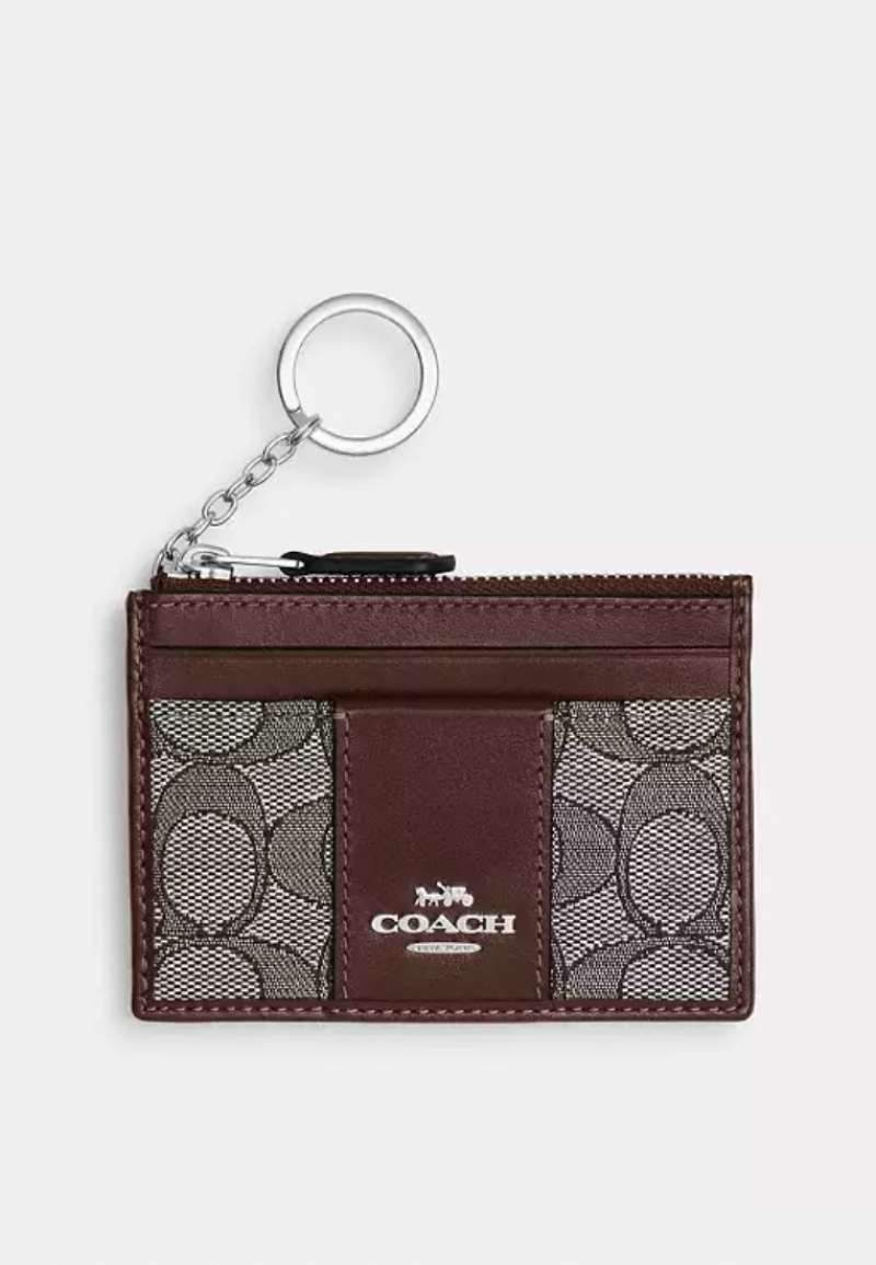 Coach Mini Id Skinny In Signature Jacquard Silver/Oak/Maple