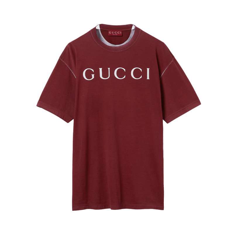 Gucci Cotton Jersey T-Shirt with Print Rosso Ancora Red