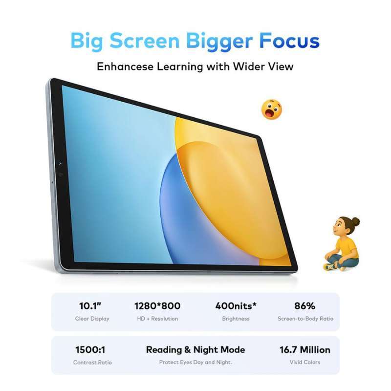 itel VistaTab 11 Tablet HD+ 10.1 dengan AI Learning, Memori 128GB, Dual Speaker, dan Baterai 6000mAh untuk Anak Belajar dan Hiburan