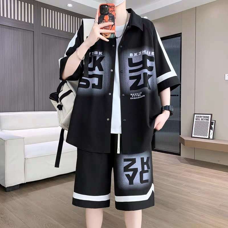 Promo Setelan Kemeja Pria Zack Dan Celana Pendek Pria Casual