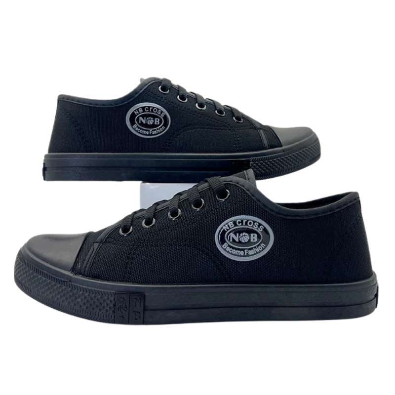 Sepatu Sekolah Pria Hitam Polos Canvas Anti Slip Ukuran 31–43 Model Korea  H202 31