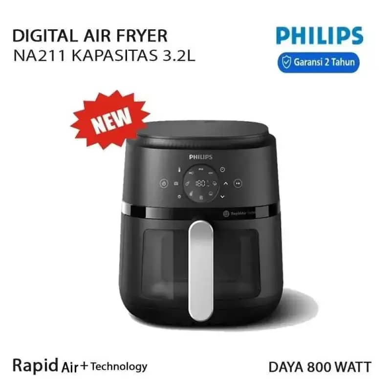 Philips Air Fryer NA211/00 Black Liter Low Watt Kapasitas 3,2L NA211  NA 211 Airfryer