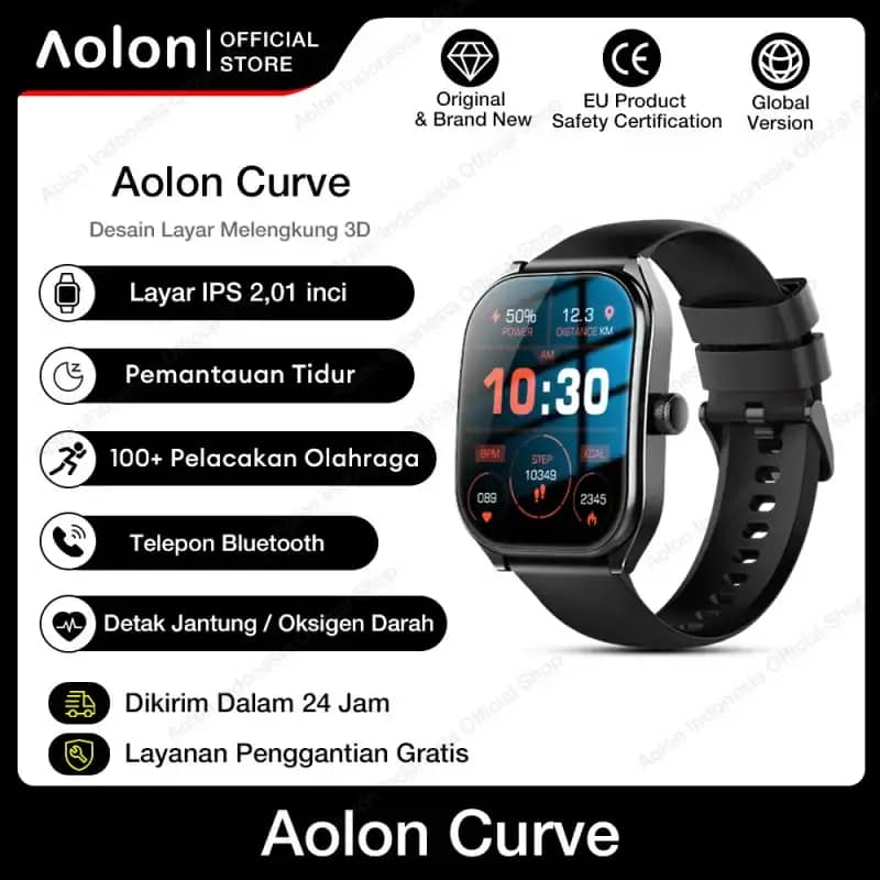 Aolon Curve Jam Tangan Smartwatch Tahan Air IP68 Layar IPS Melengkung 2,01  inci