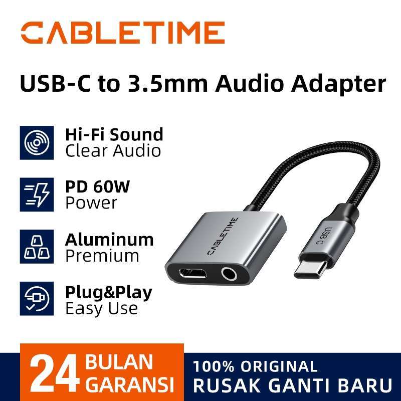 CABLETIME Soundcard HP USB C to Audio Mic Aux Headset 2in1 w/ PD  Adapter Converter