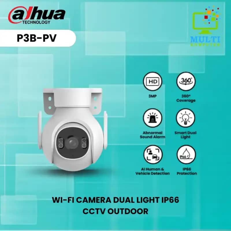 Dahua CCTV IP Camera Picoo Series DH-P3B-PV 3MP Outdoor Wi-Fi Pan  Tilt Human Detection Two Way Audio Garansi Tahun