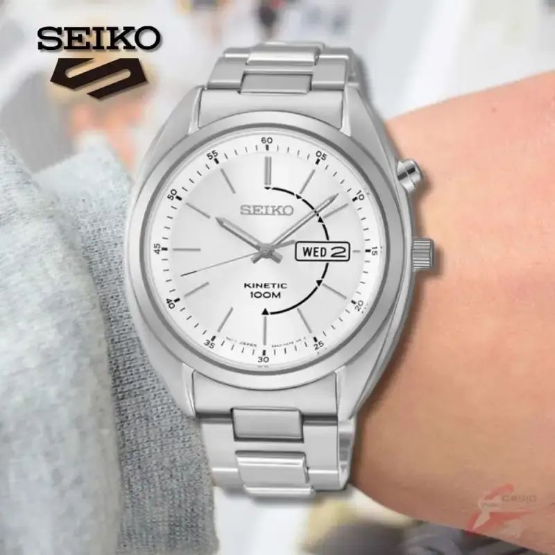 SEIKO Kinetic 腕時計 ホワイトダイヤル Tangan Pria Seiko Kinetik Jam Tangan Seiko Kinetic Original Seiko