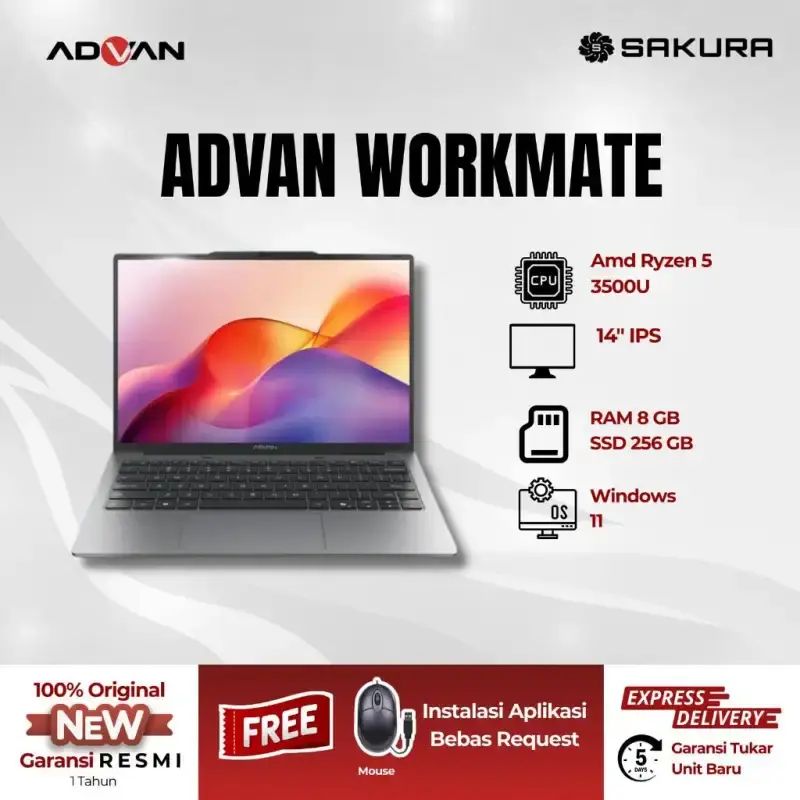 Jual Advan Workmate Amd Ryzen 5 3500u 8gb/256gb 14 Inch Fhd+ 16:10 Ips ...
