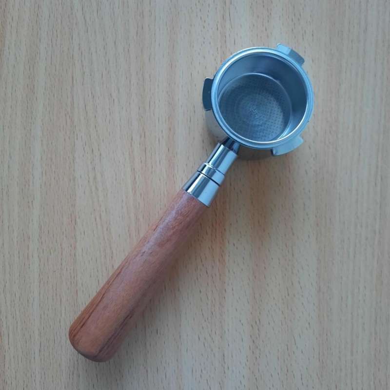 Bodenloser Portafilter Edelstahl - Mit Pulver Catcher Und Holzgriff